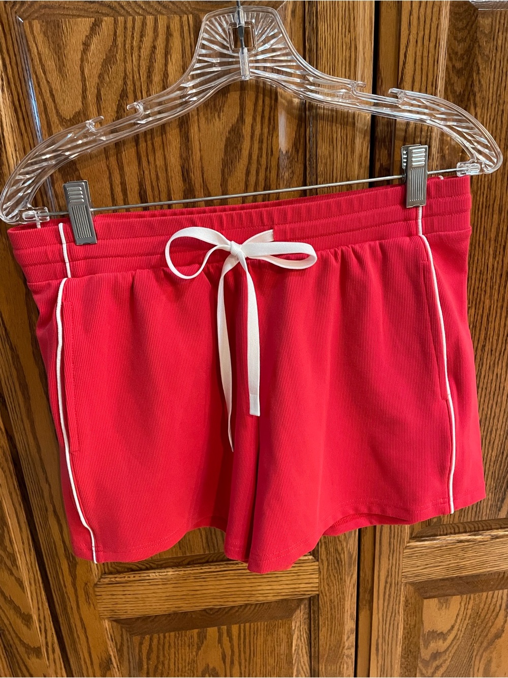 Thread & Supply Bright Red Athletic Drawstring Shorts with White Trim